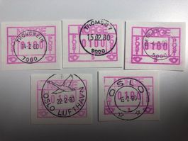 Norwegen, Norge Frama-ATM 1978 Nr. 1-5 Orts-Stempel 1980