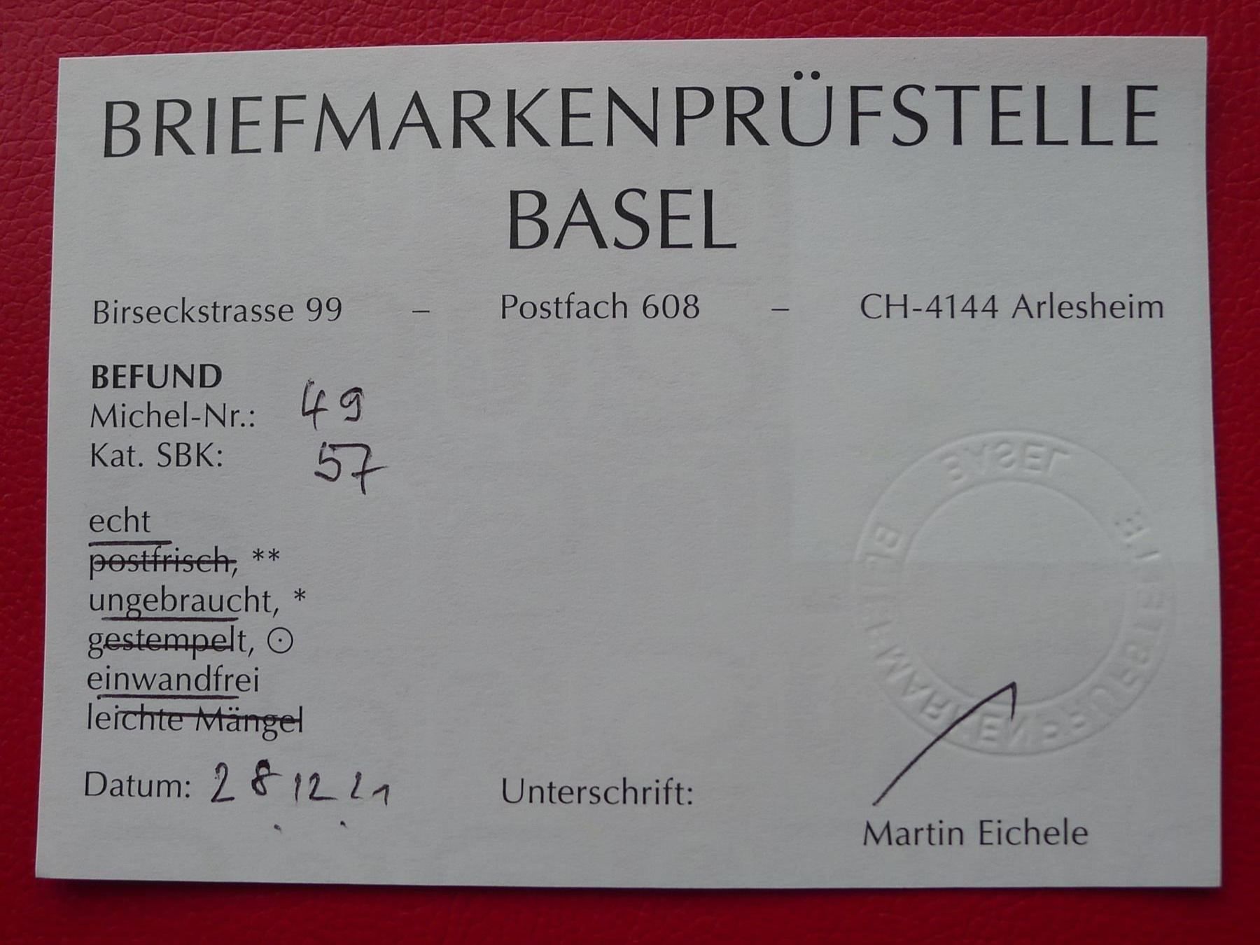Tutti i francobolli: ZIFFERMUSTER: Nr.57 *, fehlerfrei +Befund, Kat: 475.-+ – Usato da Sursee venduto da Luzernerraute 2