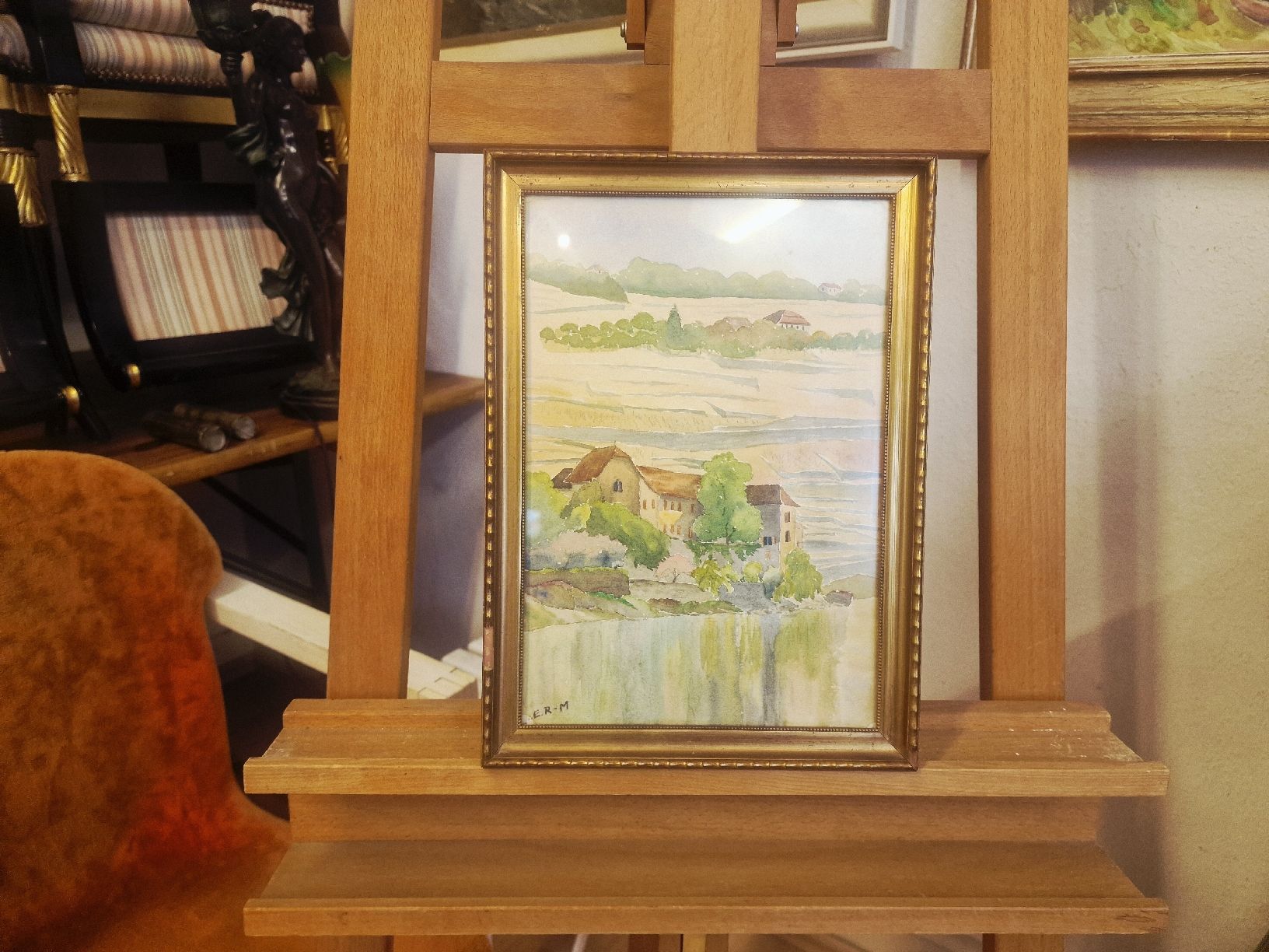 Gemälde: Aquarell Landschaft mit Bauernhaus, monogrammiert – Gebraucht aus BERN von Intarsia 2
