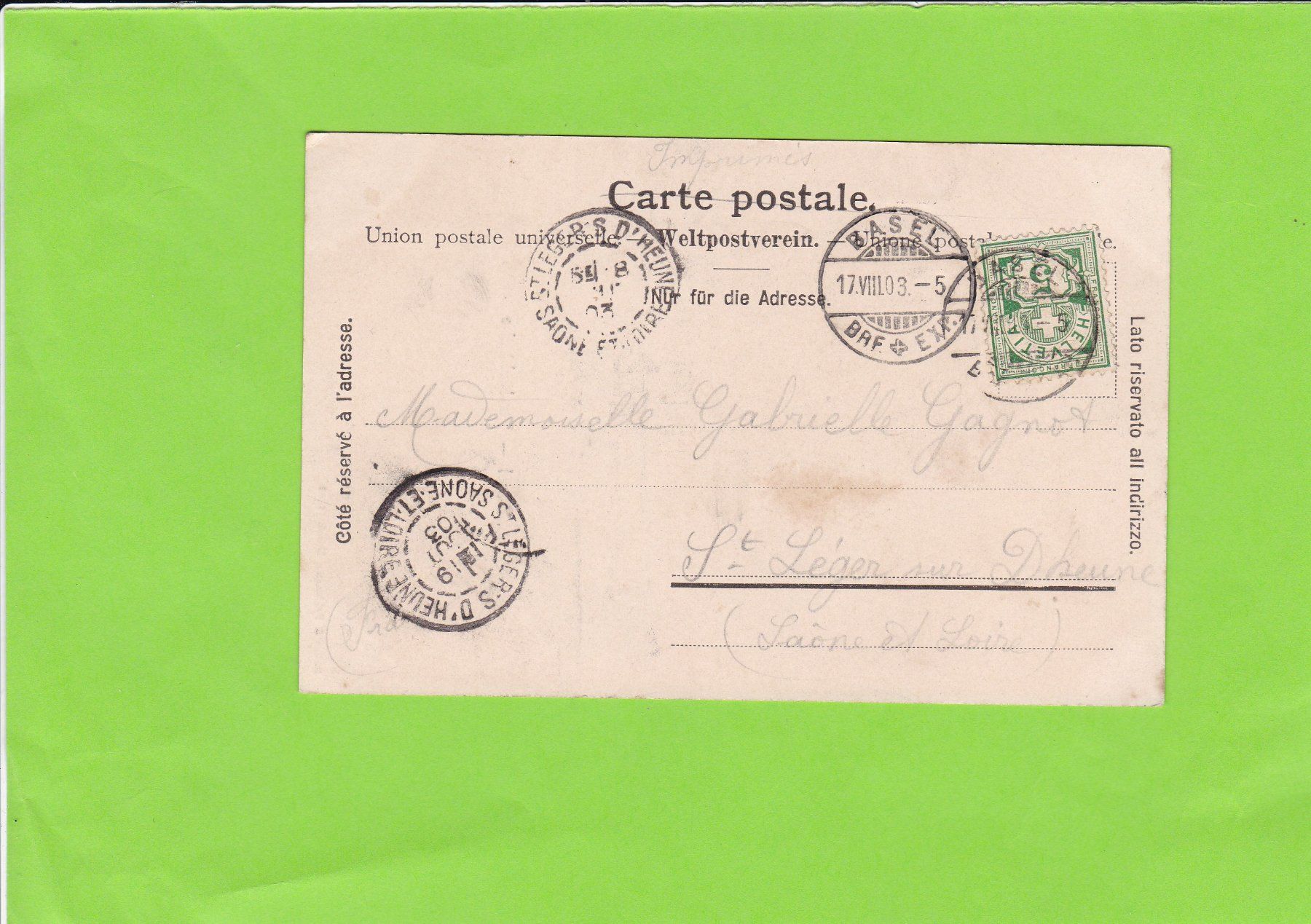 Cartoline postali: Basel-pauluskirche-belebt--1903 versendet – Usato da St. Peterzell venduto da neckertal 1