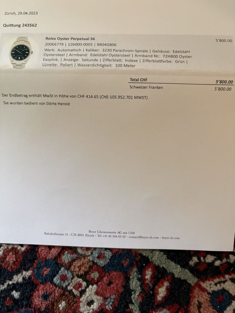 Rolex Uhren: Rolex Oyster Perpetual 36 grün – Neu (gemäss Beschreibung) aus Zürich von Nick345 2