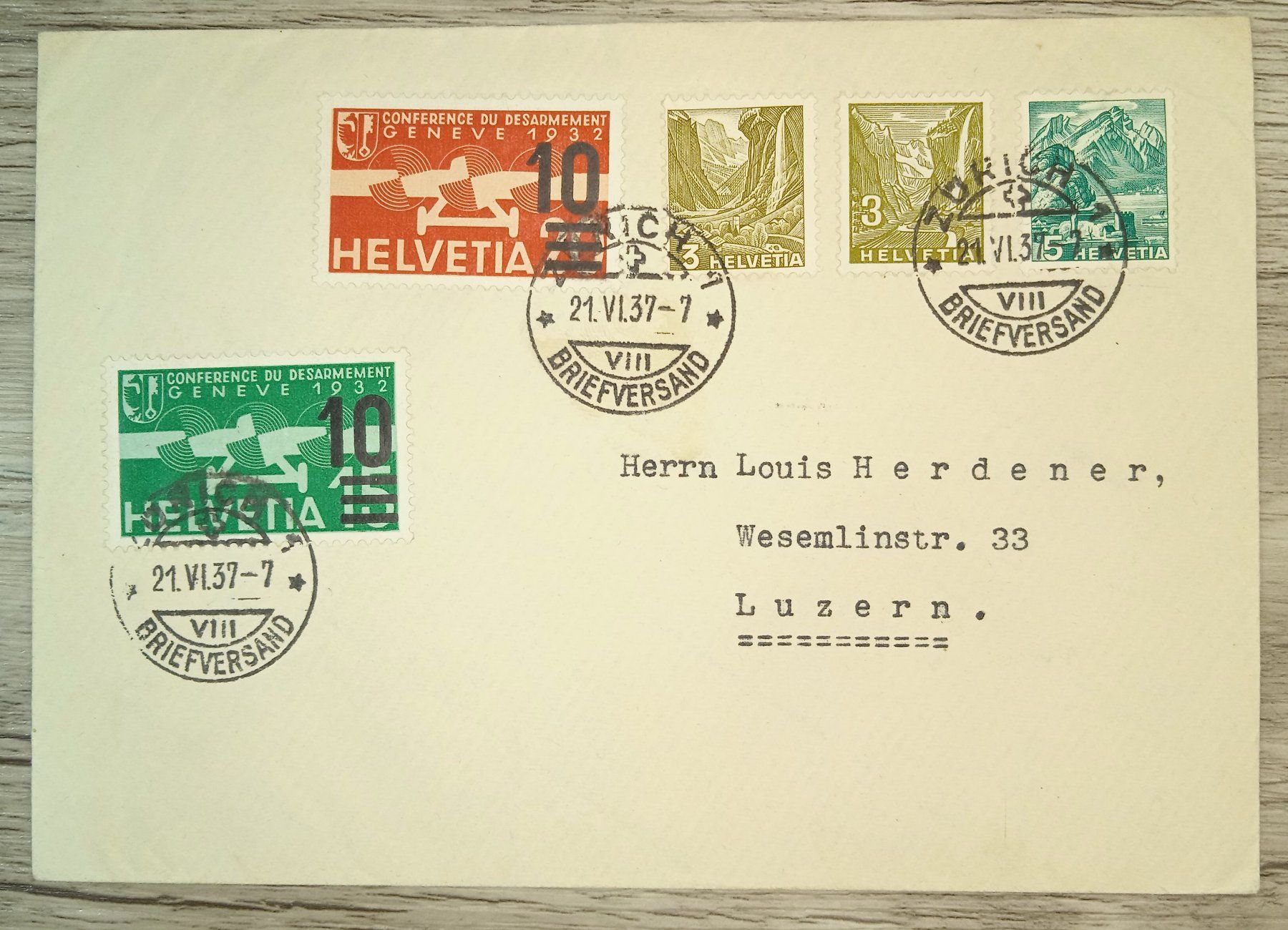 Alle Briefmarken: TR59 Enveloppe + Timbre Suisse 1937 – Gebraucht aus Cousset von Patrick_Collections