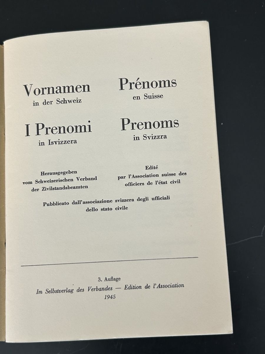 Bücher: Vornamen in der Schweiz 1945 – Gebraucht aus Zumikon von tuna007 2