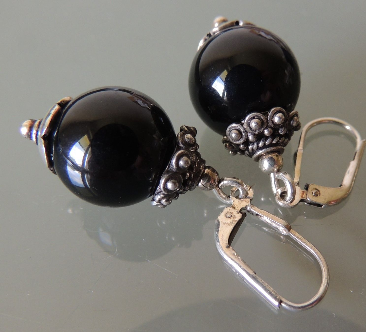 Antikschmuck: Onyx Silber 925 Ohrringe – Gebraucht aus Waldenburg von