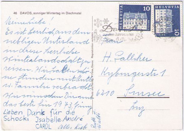 Cartoline postali: Davos - sonniger Wintertag im Dischmatal – Usato da Binningen venduto da Mountainrider 1