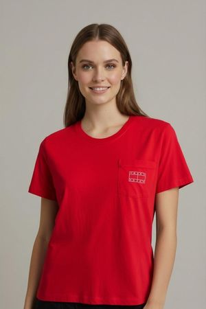 Tommy Jeans Rotes T-Shirt mit Tasche - Größe L