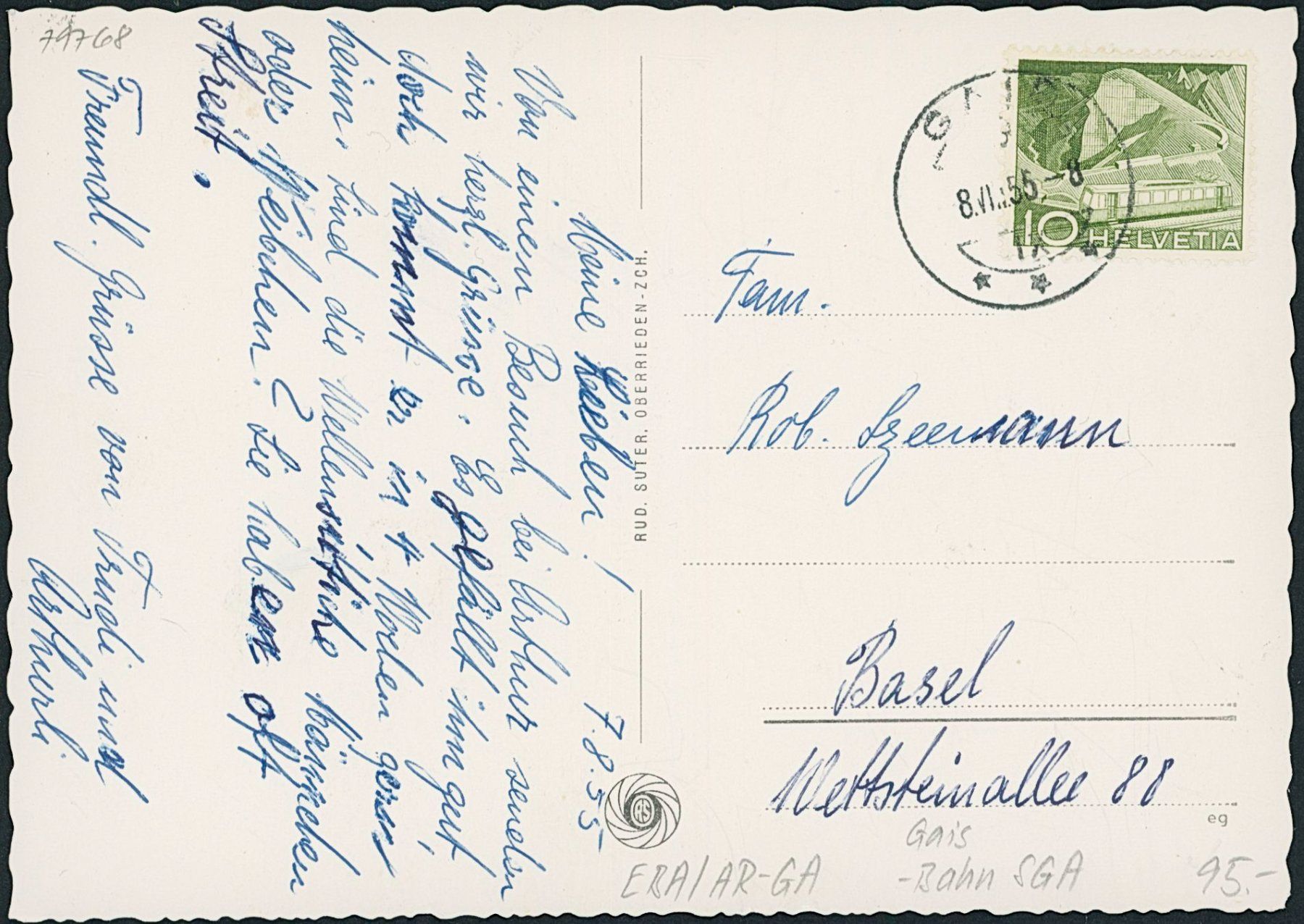 Cartoline postali: AR Gais - Bahn SGA – Usato da Schindellegi venduto da leecollect 1