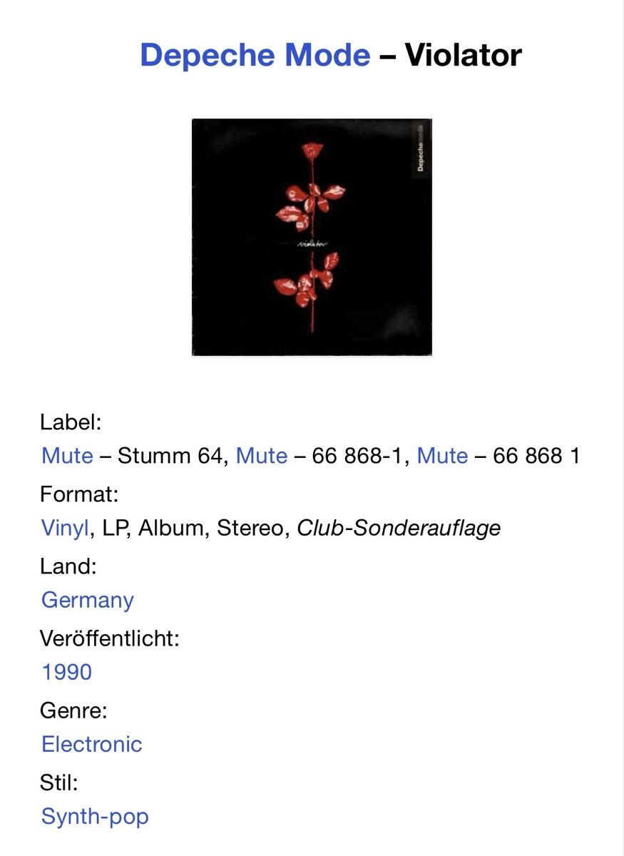 Vinyles: Depeche Mode. 1990. violator – D'occasion à Faulensee par Mizuno06 8
