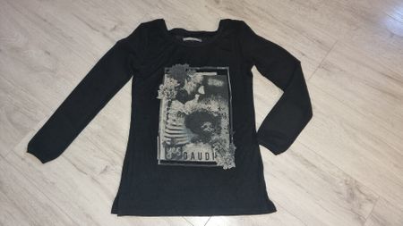 Schwarzes Gaudí Langarmshirt Gr. S Glitzer Print Damen