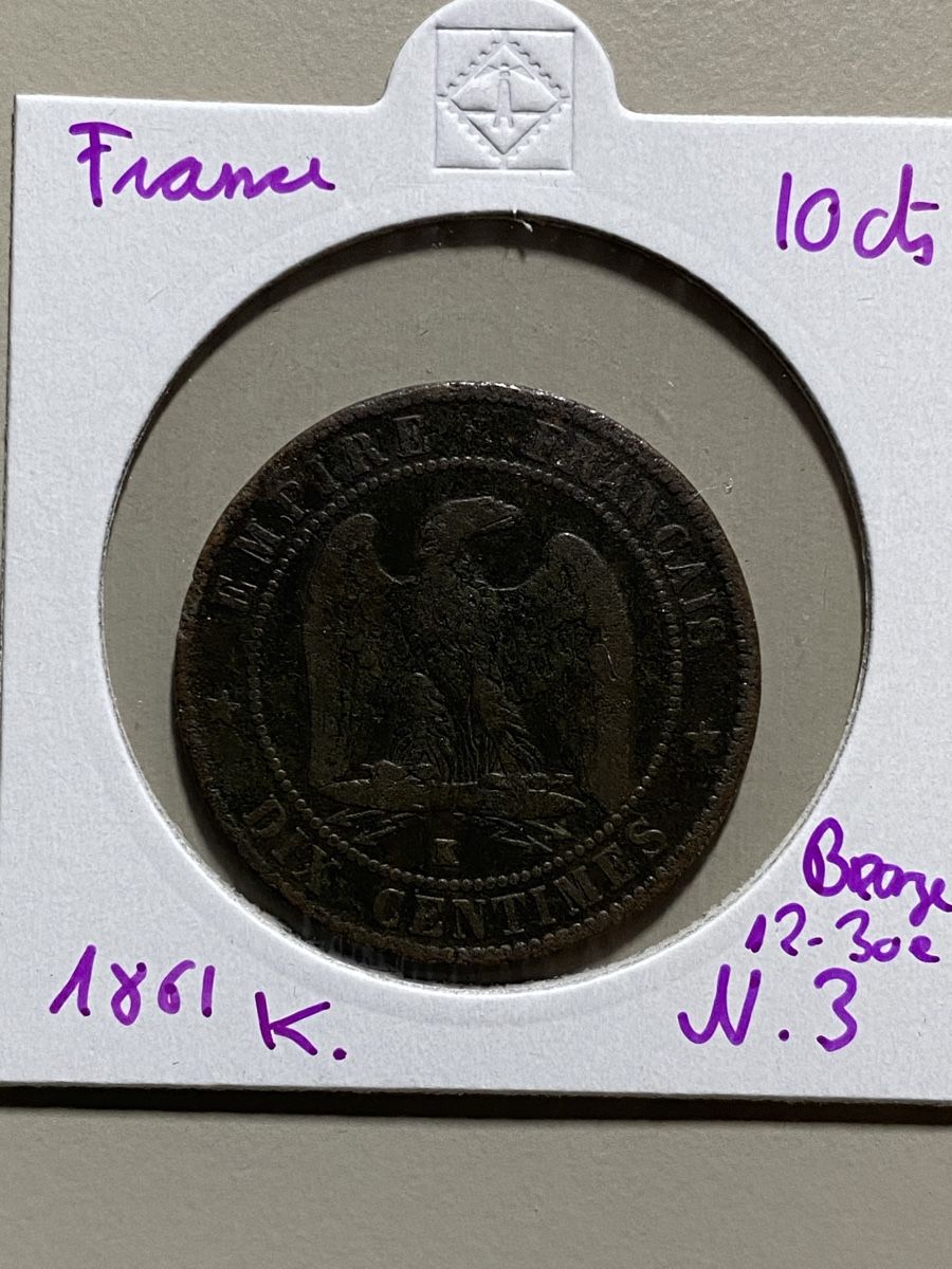 Tutti le monete: France - 10 centimes - 1861 K  – Usato da Payerne venduto da Mike1682