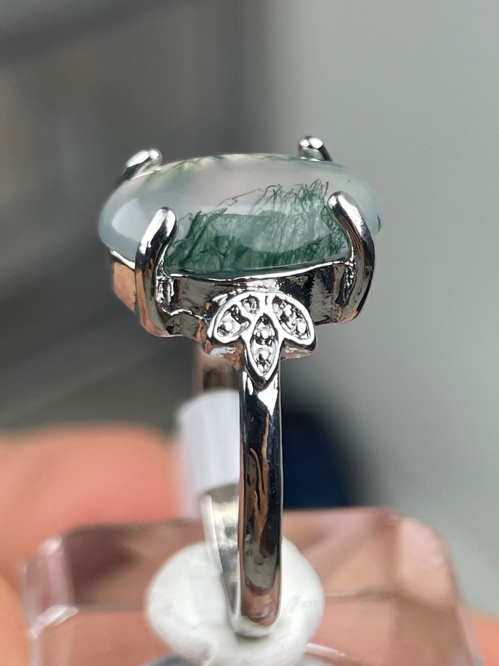 Anelli: Moosachat-Ring,Cabochon Edelstein, Naturstein – Nuovo e nell'imballaggio originale da Schiers venduto da sisikristall 1