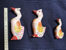 Holzfiguren Enten, 3er Set, Handbemalt, Deko