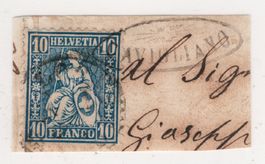 seltener TESSINER Strahlen-Stempel auf Sitzender Helvetia