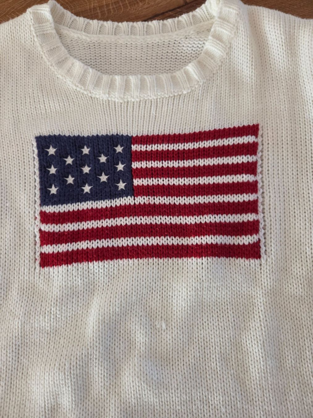 Maglioni & Felpe: Strickpullover weiss mit US-Flaggenmotiv – Usato da Oberiberg venduto da Dorimahei 2