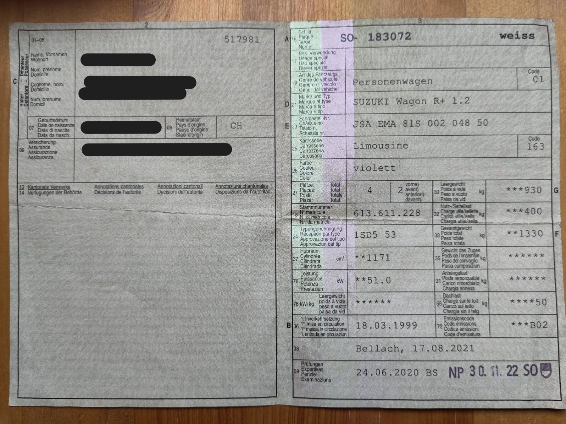 Suzuki Automobili: Suzuki Wagon R+ 1.2 – Usato da Oensingen venduto da Konkursamt_SO 8