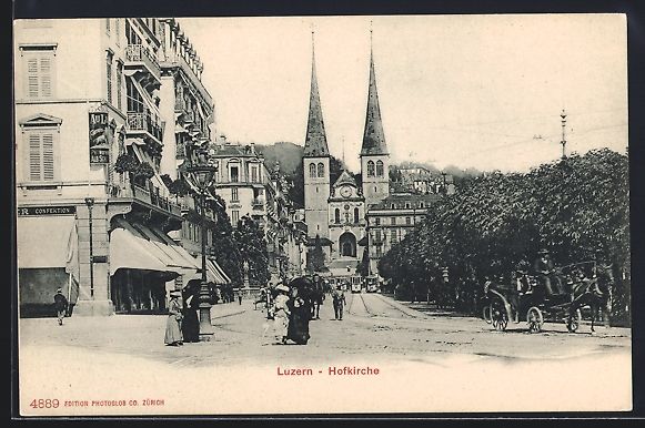 Cartoline postali: Luzern, Hofkirche mit Konfektionsgesch – Usato da Berlin venduto da bartko-reher