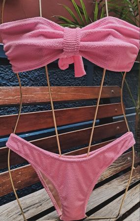 Cute Pink Bow Bikini Set - New - Soft Crinkle Fabric -Size M
