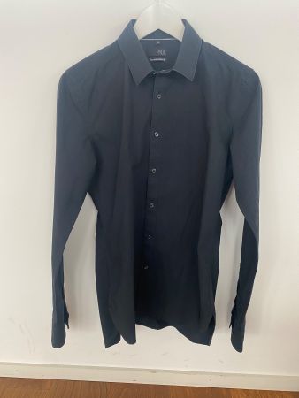 Schwarzes Hemd Gr. 38/176 Baumwolle slimfit strech