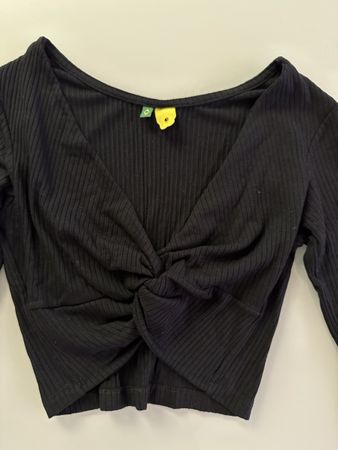 Farm Rio Ribbed Long Sleeve Crop Top, Front Knot detail