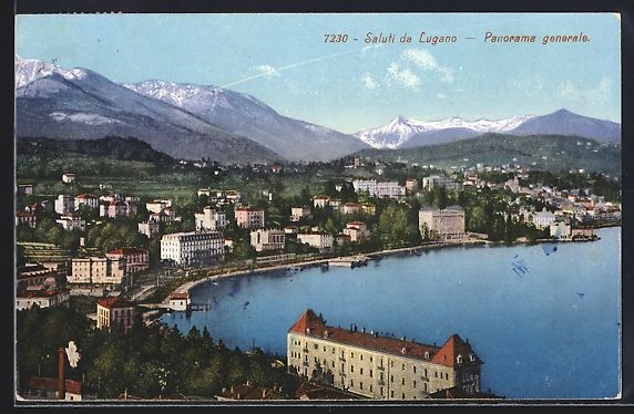 Cartoline postali: AK Lugano, Panorama generale, 1927 – Usato da Berlin venduto da bartko-reher