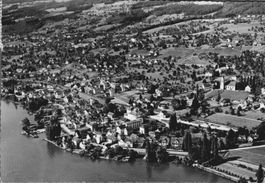 Blick auf See und Dorf, 1956, Flugaufnahme, Fotokarte