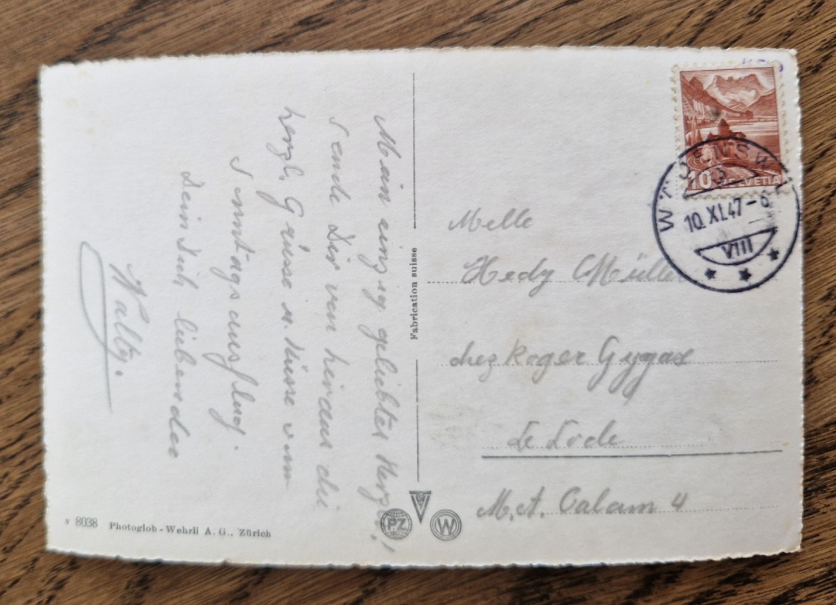 Cartoline postali: Wädenswil 1947 – Usato da Ebikon venduto da Donar50 1