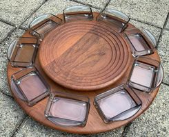 Drehteller für aus TeakHolz mit Glasschalen in Topzustand