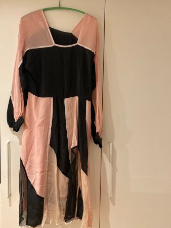 Edles vintage Seidenkleid / Kaftan Schwarz/Rosa Gr. M/L