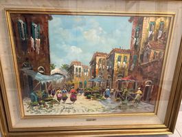 95x75 /V. Cucciardi/Gemälde italienische Gasse Blumenmarkt