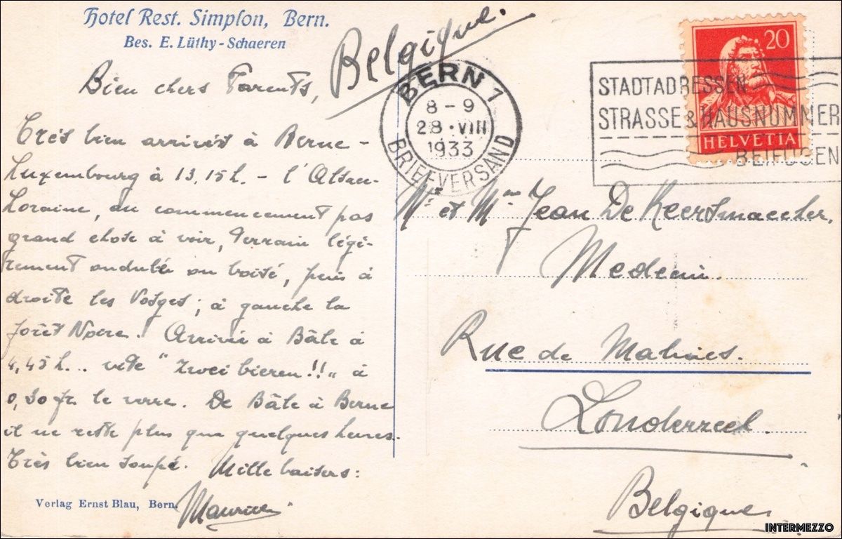 Ansichtskarten: Bern // 1933 Hotel Restaurant Simplon – Gebraucht aus Basel von intermezzo12 1