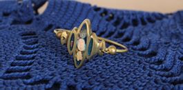 Vintage Messing Armband, mit Natur Steine Mosaik Einlagen