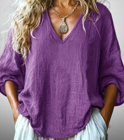 💜✨ V-Ausschnitt Shirt Lila M – Casual & Elegant 💫