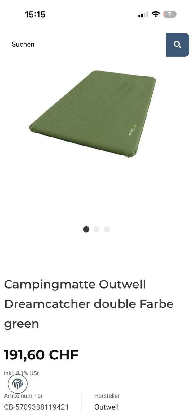 Outwell Materassi: Outwell Dreamcatcher Double 7.5cm -  Schlafmatte Camping – Usato da Adliswil venduto da Baski7 4
