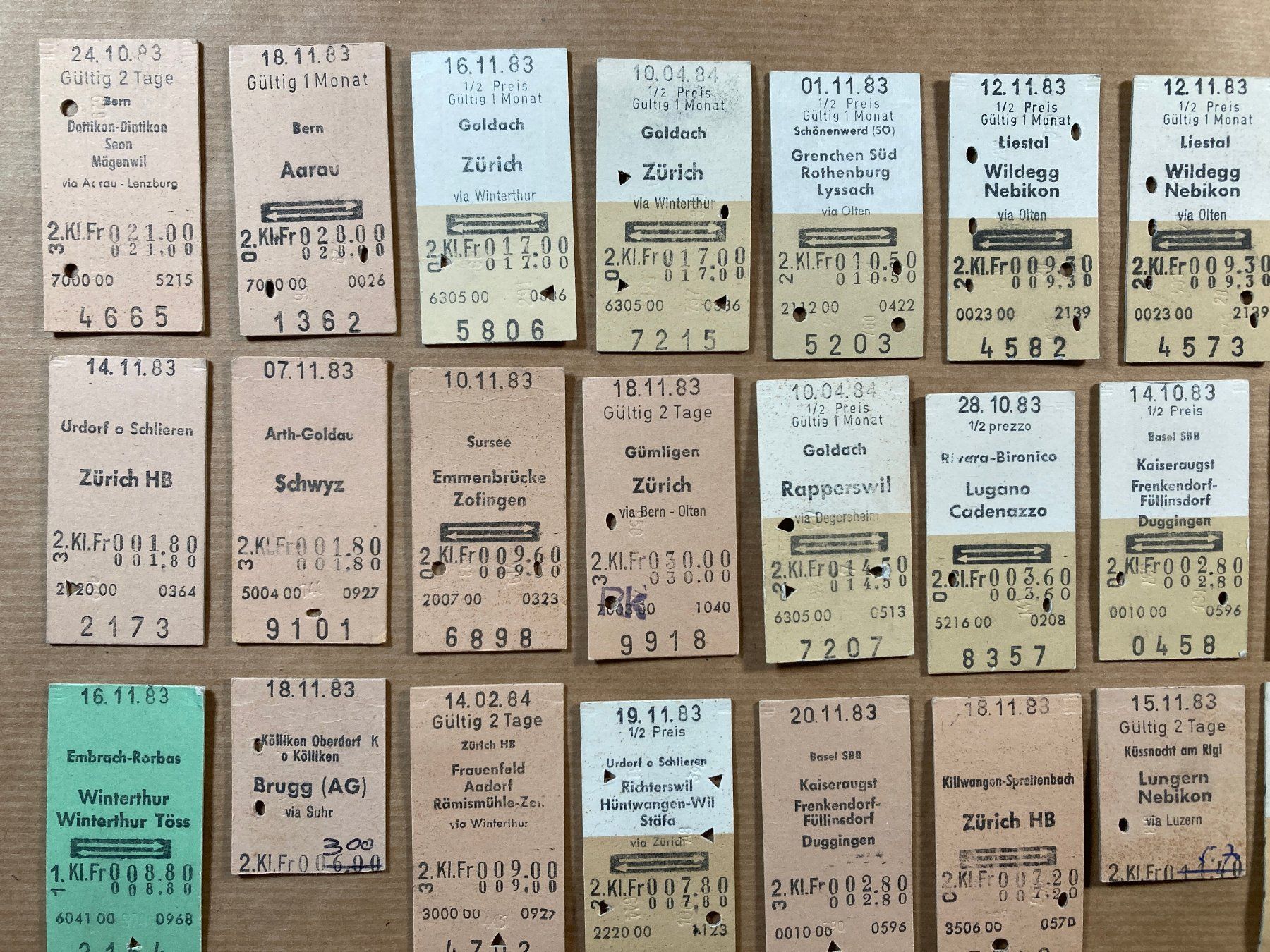 Tickets: 89 alte Bahn Billette aus Karton, SBB – Gebraucht aus Lenzburg von fh1 1