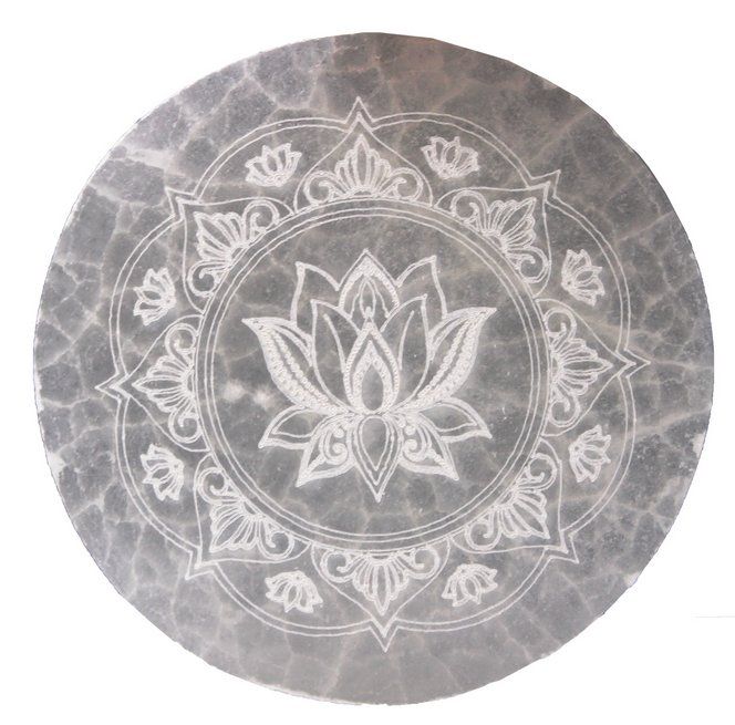 Mineralien & Heilsteine: Selenit Teller 10cm - Lotus Mandala – Neu und originalverpackt aus Winterthur von LukasMineralienOase