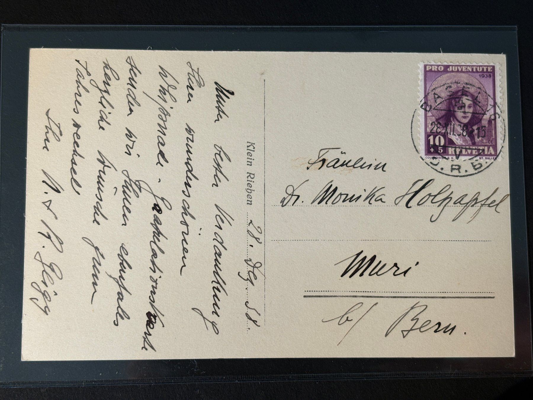 Cartoline postali: AK von Klein Riehen bei Basel 1938 – Usato da Basel venduto da Chloro 1