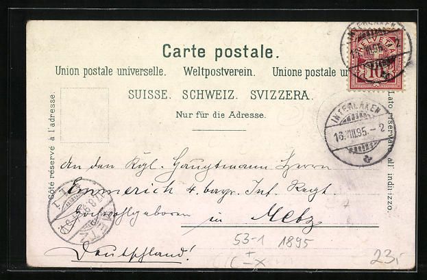 Cartoline postali: Vorläufer-Lithographie Interlaken, 1895 – Usato da Berlin venduto da bartko-reher 1