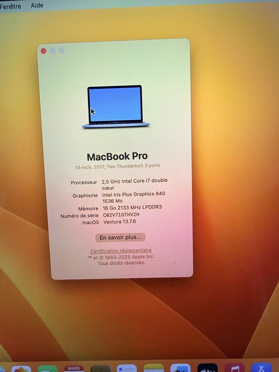Apple PC: MacBook Pro 13" 2017, Intel Core i7 - État Impeccable ! (59) – Usato da La Chaux-de-Fonds venduto da hed_27yb 2