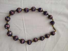 Muranoglas Kette Vintage - kobaltblaue "Wedding Cake" Perlen