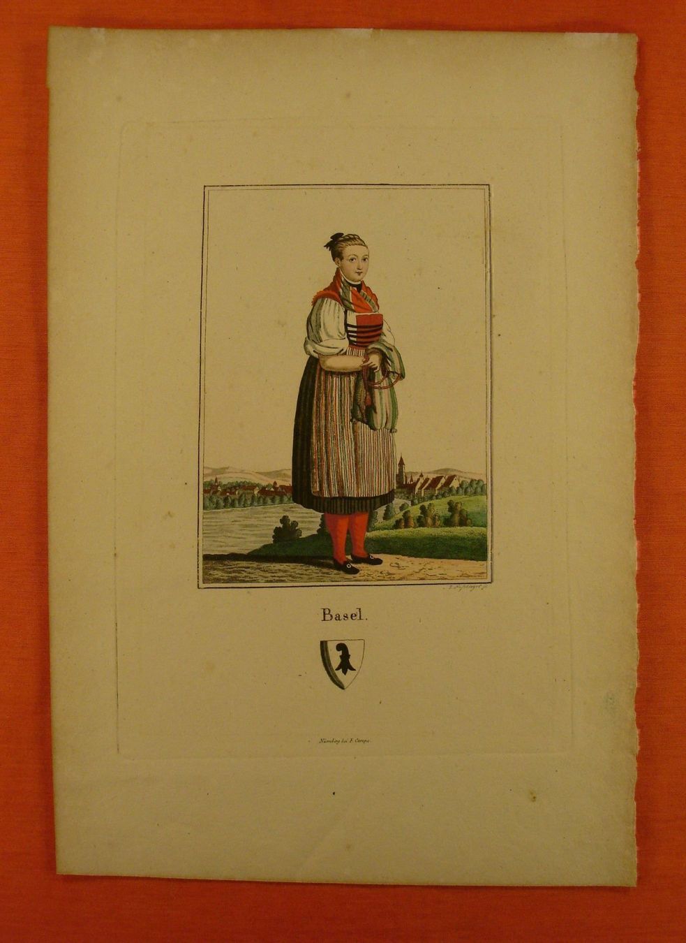 Stiche: TRACHT BASEL & ANSICHT, KUPFERSTICH 1810 – Gebraucht aus Grüningen von Kartensammler 1
