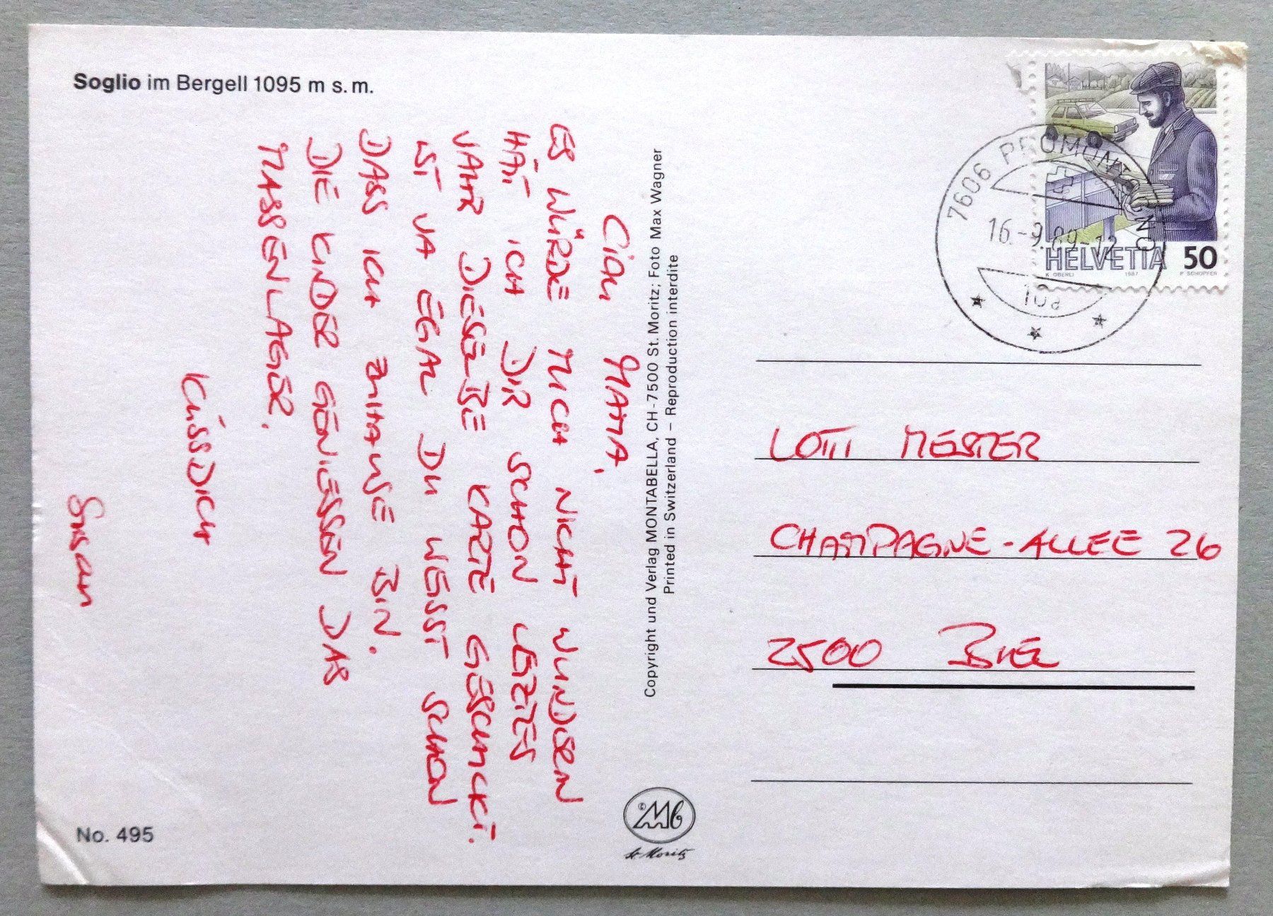 Cartoline postali: Soglio im Bergell 1095 m s.m. – Usato da Fétigny venduto da Billy2miny 1