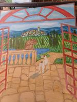 Toscana Katze Hund Patio Trompe-l'oeil Veranda Aussicht