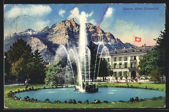 Cartes postales: AK Glarus, Hotel Glarnerhof mit Fontäne – D'occasion à Berlin par bartko-reher