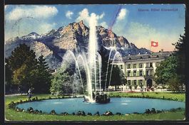AK Glarus, Hotel Glarnerhof mit Fontäne