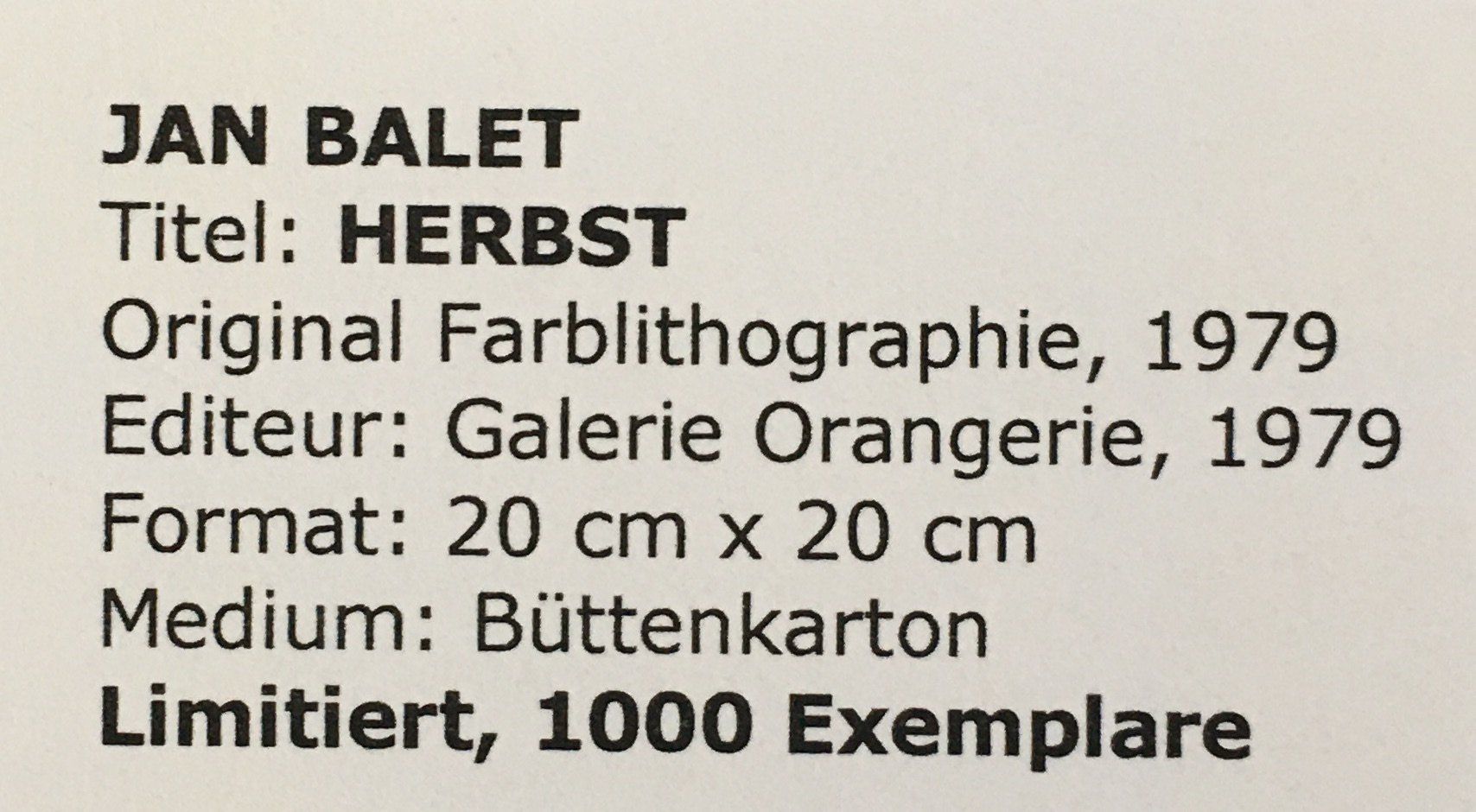Grafica & Litografie: Jan Balet     "Herbst"   Farblithographie – Usato da Nennigkofen venduto da Sommersonnen 2