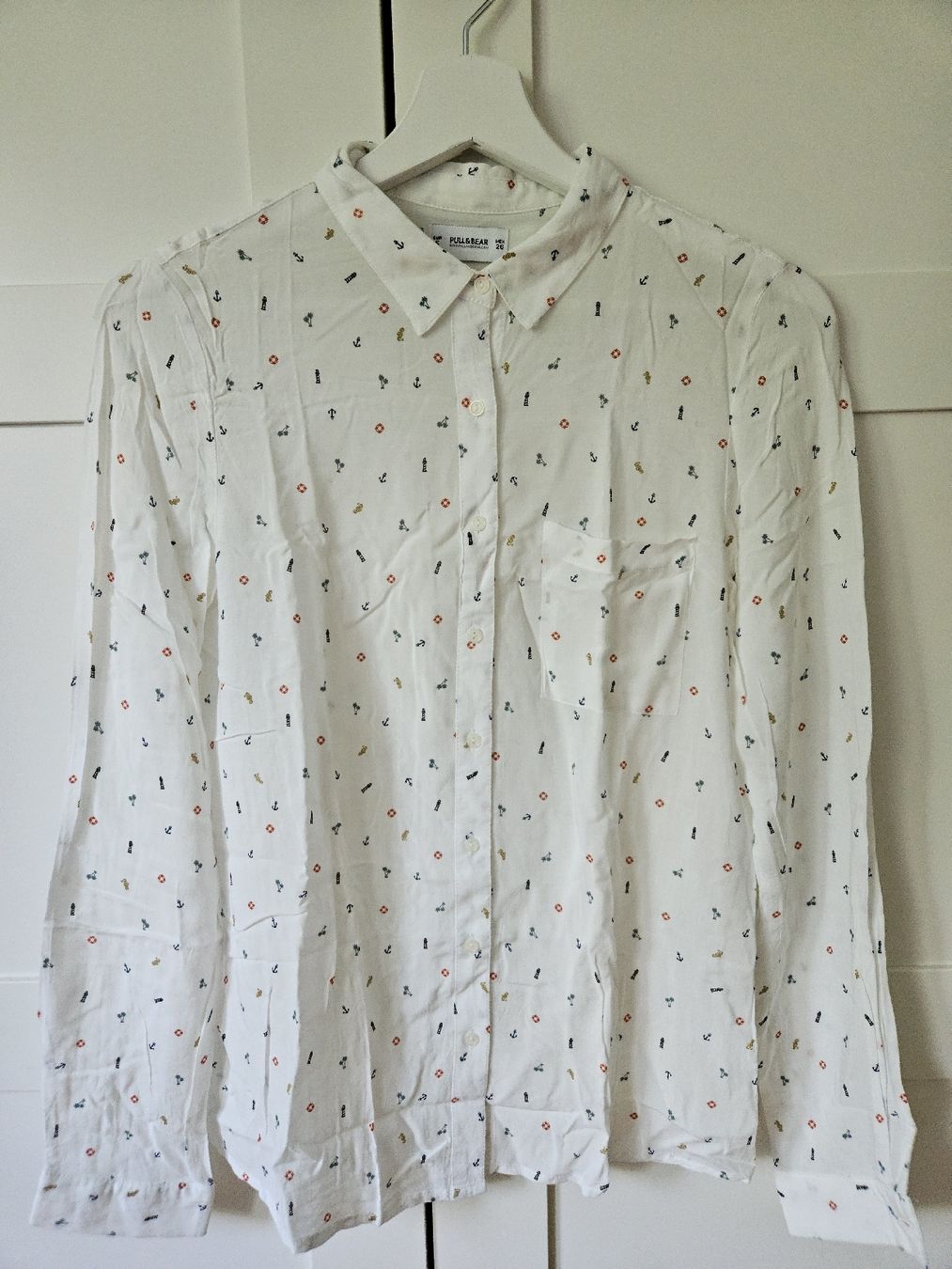 Pull&Bear Camicette: Pull&Bear Bluse, Gr. S, weiss mit Muster, Viskose – Nuovo (secondo la descrizione) da Zürich venduto da LK0138