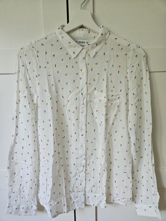 Pull&Bear Bluse, Gr. S, weiss mit Muster, Viskose