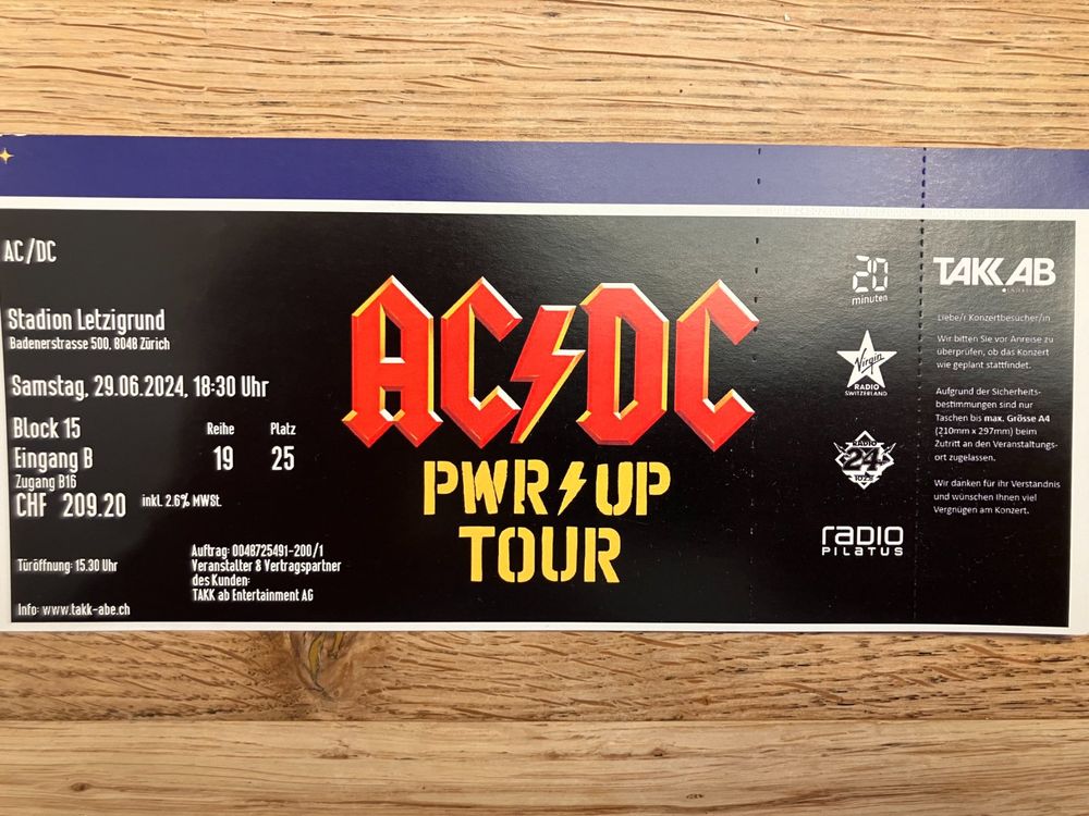 AC/DC Ticket Sitzplatz mit frontaler Sicht (Neu (gemäss Beschreibung ...