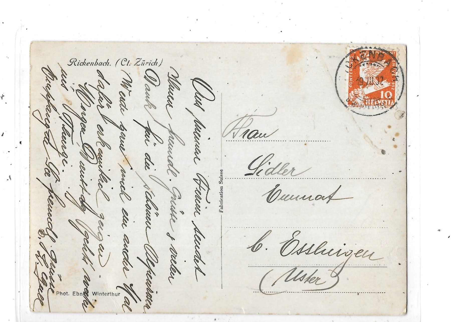 Cartoline postali: ZH Rickenbach 1932 Strassenpartie – Usato da Schocherswil venduto da Wilare 1