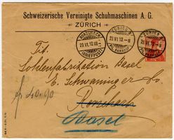 10 Rp. Helvetia in Privatganzsache von ZÜRICH nach RORSCHACH